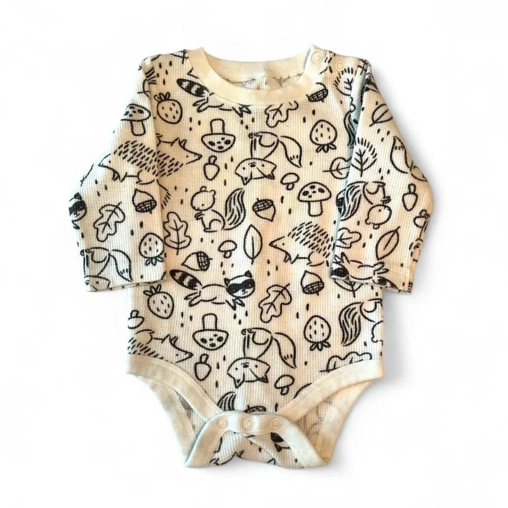 Carters 6M Denim Bibs Overalls Long Sleeve Thermal Bodysuit Woodland Animals